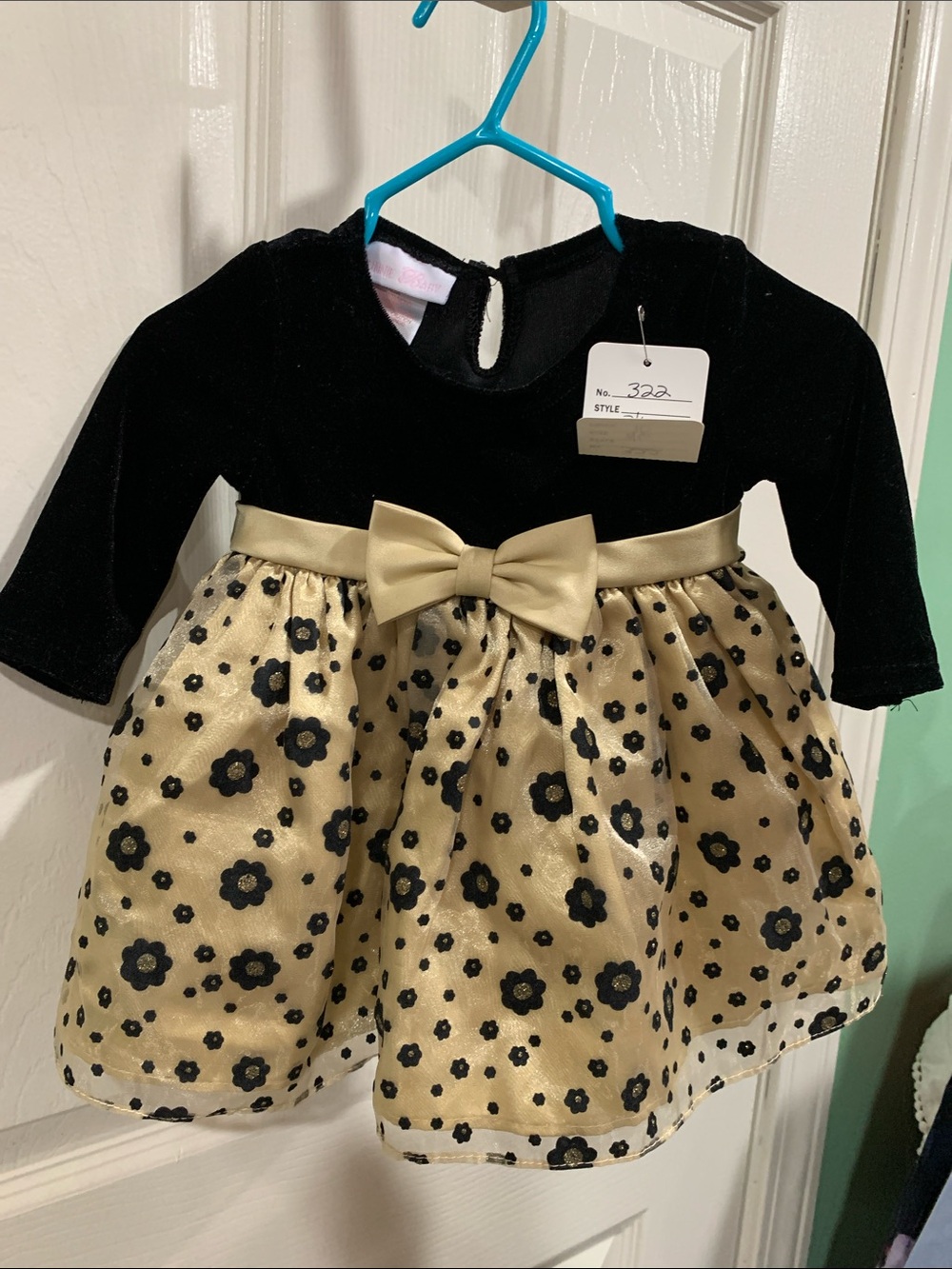 Bonnie Baby Black and Gold Floral Velvet Dress